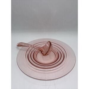 Pink Depression Plate 6” With Small Spoon